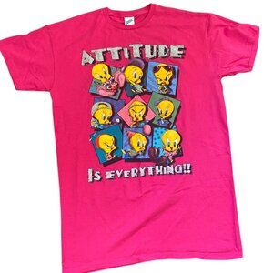 90's Vintage Looney Tunes Tweety Bird Oversized Shirt Pink Glitter